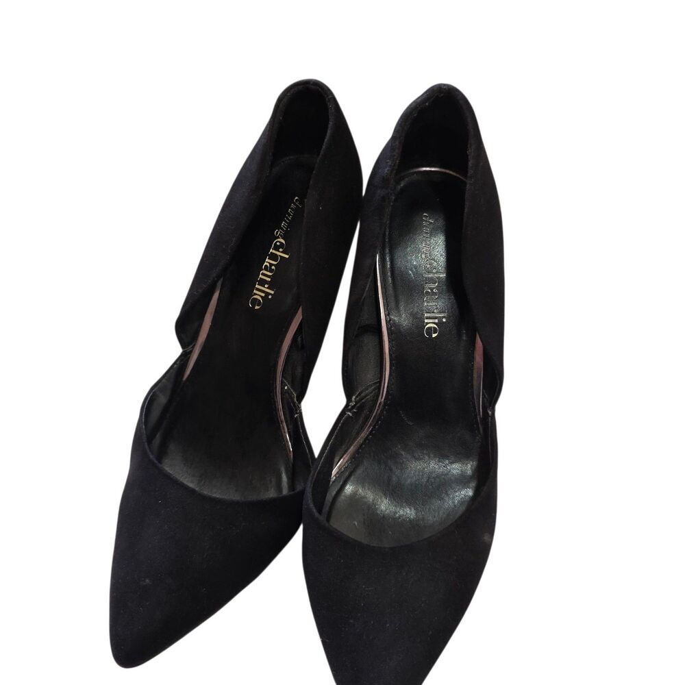 Charming Charlie Black Satin Pointed Toe Kitten Heel Pumps Women's Size 9